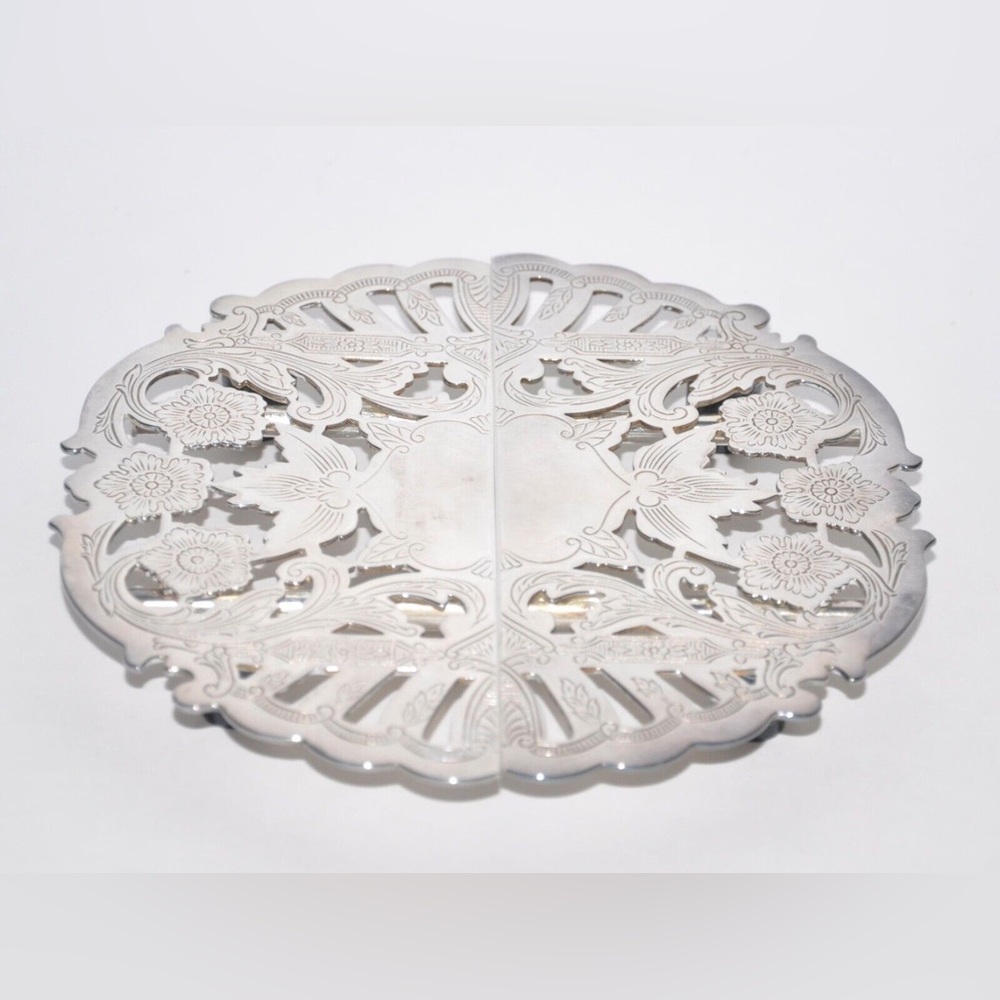 Wallace Silver Plated Engraved Trivet Vintage Expandable Footed #7331